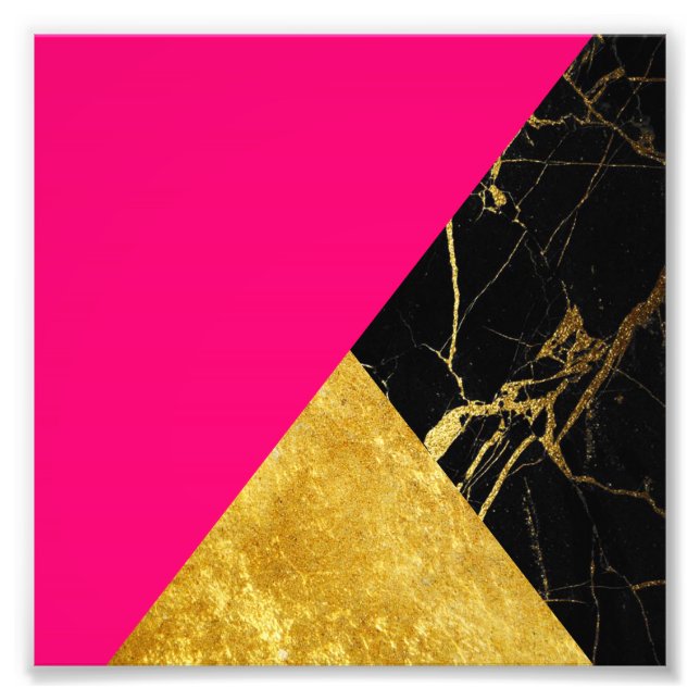 Pink Gold and Black Marble Square Photo Print (Front)