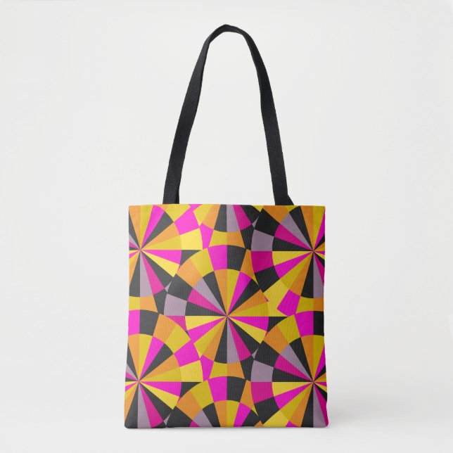 Pink Gold and Black Modern Retro Dartboard Pattern Tote Bag (Front)