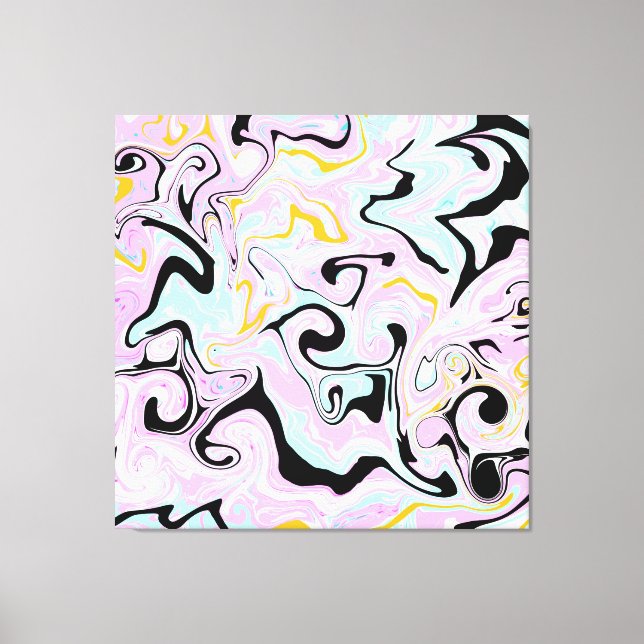 Pink, Gold and Black Swirls Fluid Art Marble Like  Canvas Print (Front)