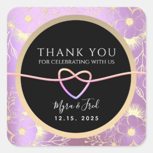 Pink Gold and Black Wedding Thank You Square Sticker