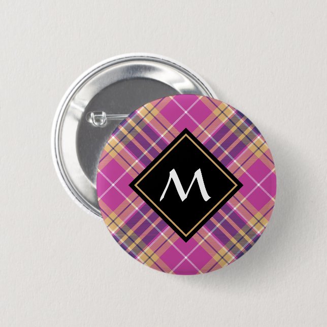 Pink, Gold and Blue Tartan 6 Cm Round Badge (Front & Back)