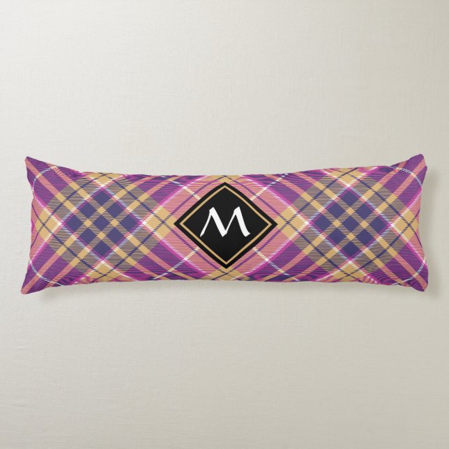 Pink, Gold and Blue Tartan Body Cushion (Front)