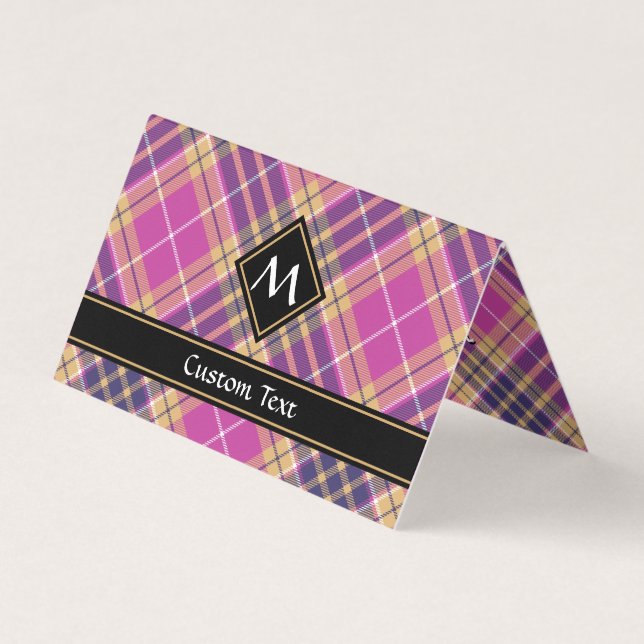 Pink, Gold and Blue Tartan Business Card (Front)