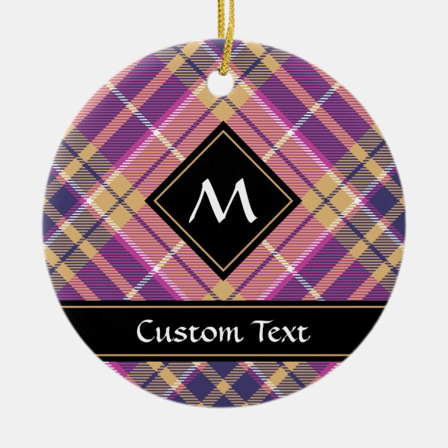 Pink, Gold and Blue Tartan Ceramic Tree Decoration (Front)