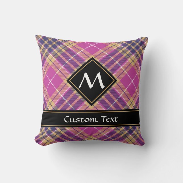 Pink, Gold and Blue Tartan Cushion (Front)