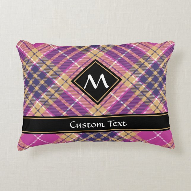 Pink, Gold and Blue Tartan Decorative Cushion (Front)