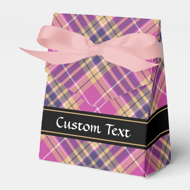 Pink, Gold and Blue Tartan Favour Box (Front Side)