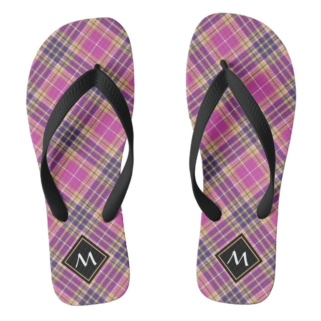 Pink, Gold and Blue Tartan Flip Flops (Footbed)