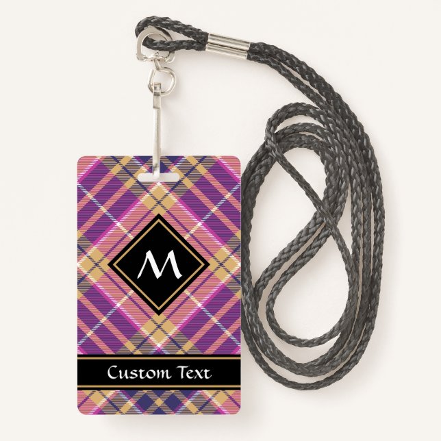 Pink, Gold and Blue Tartan ID Badge (Front with Lanyard)