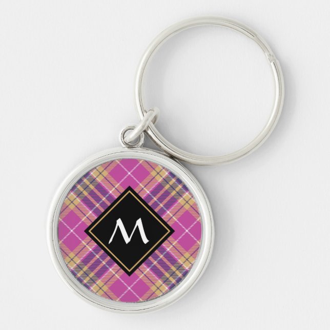 Pink, Gold and Blue Tartan Key Ring (Front)