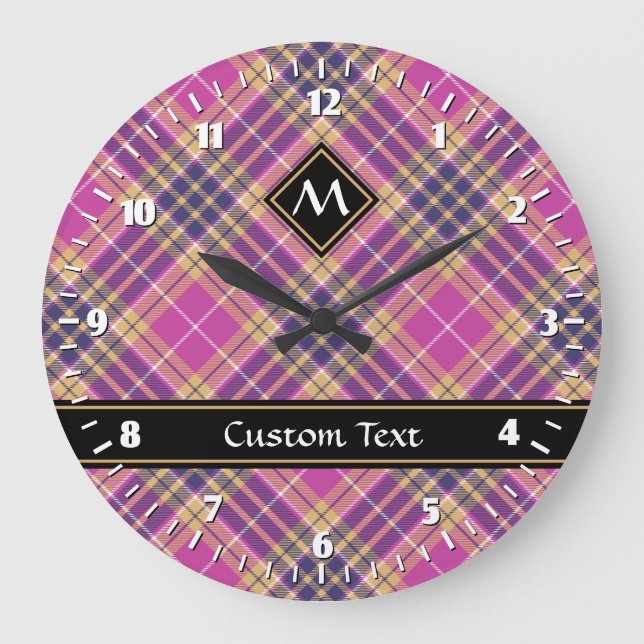 Pink, Gold and Blue Tartan Large Clock (Front)
