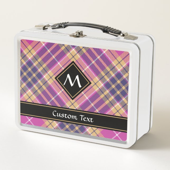 Pink, Gold and Blue Tartan Metal Lunch Box (Front)