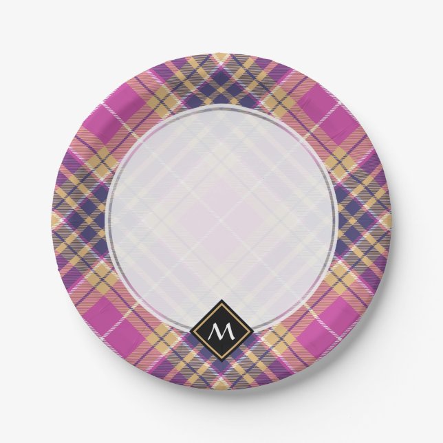 Pink, Gold and Blue Tartan Paper Plate (Front)