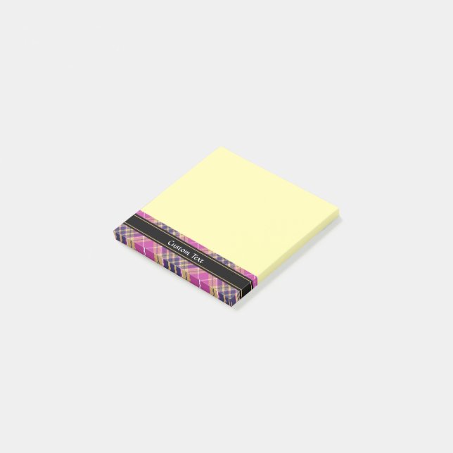 Pink, Gold and Blue Tartan Post-it Notes (Angled)