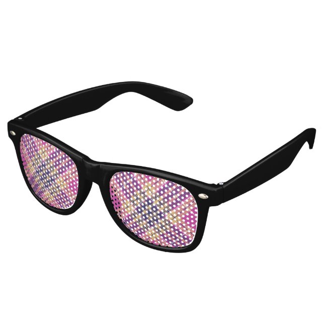 Pink, Gold and Blue Tartan Retro Sunglasses (Angled)