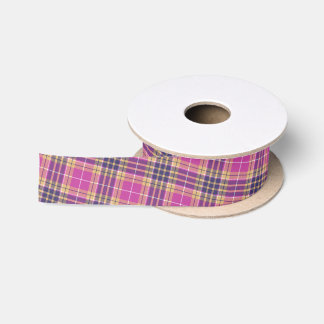 Pink, Gold and Blue Tartan Satin Ribbon