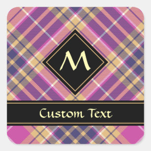Pink, Gold and Blue Tartan Square Sticker