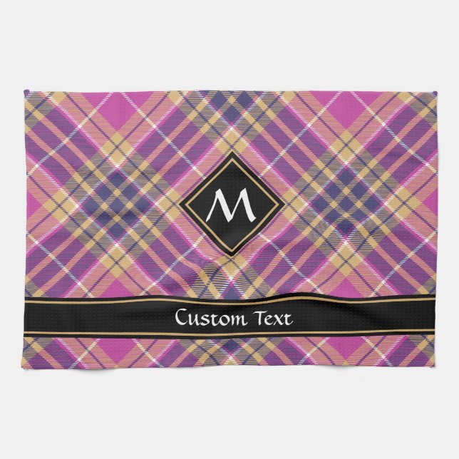 Pink, Gold and Blue Tartan Tea Towel (Horizontal)