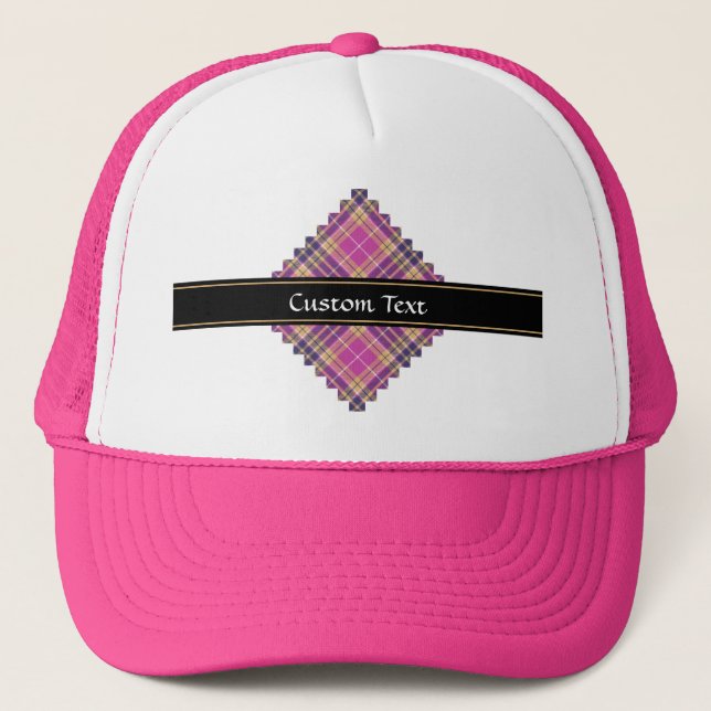 Pink, Gold and Blue Tartan Trucker Hat (Front)