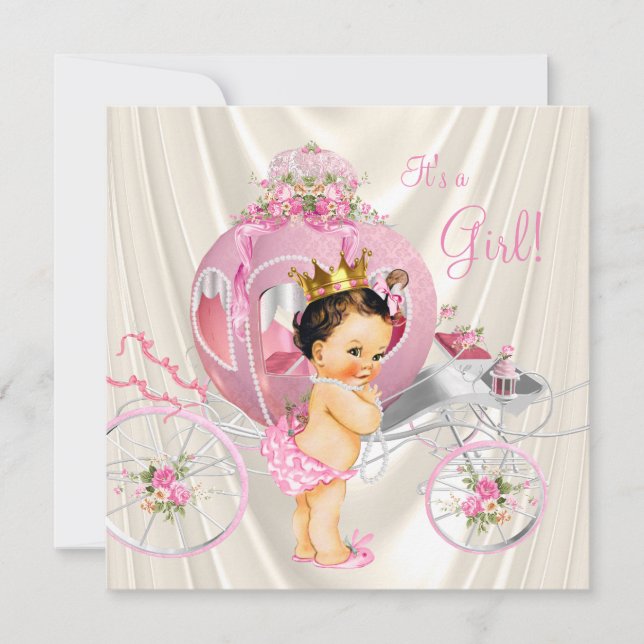 Pink Gold and Ivory Pearl Princess Baby Shower Invitation (Front)