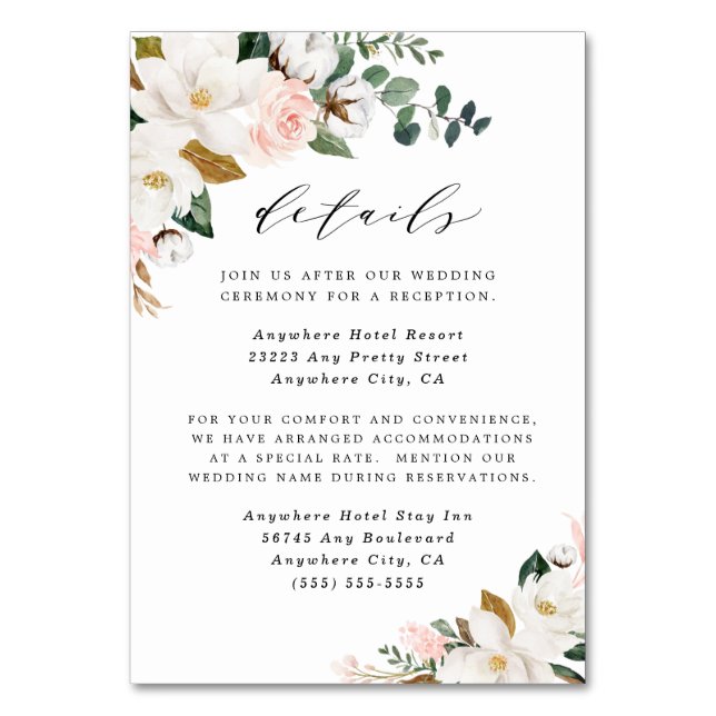 Pink Gold and White Floral Wedding Enclosure Cards (Front)