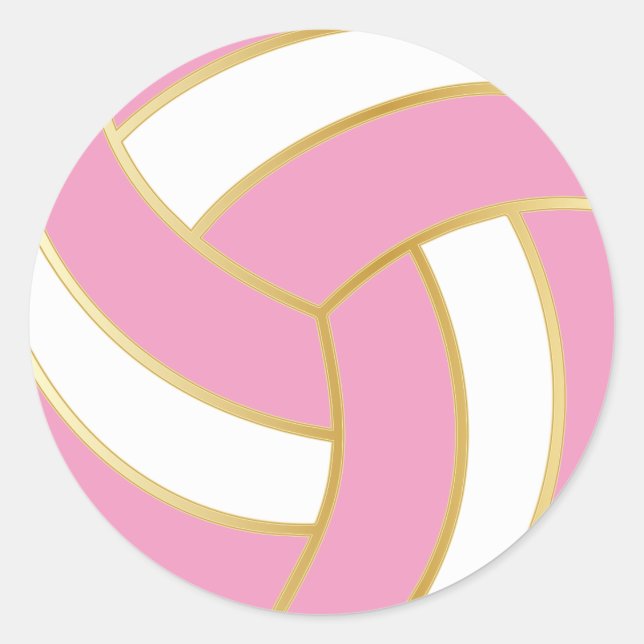 Pink, Gold and White Volleyball Classic Round Sticker (Front)