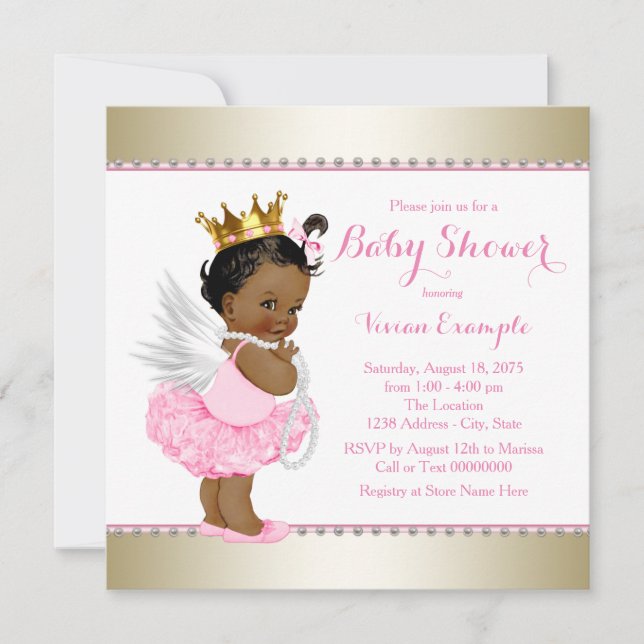 Pink Gold Angel Baby Girl Shower Invitation (Front)
