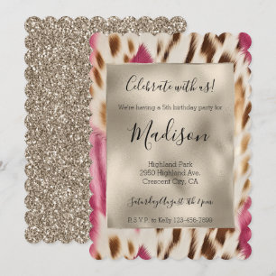 Pink Gold Animal Print Glitz Stylish Glitter Invitation