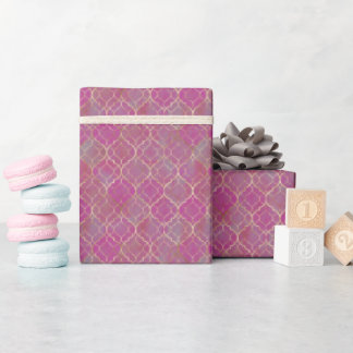 Pink & Gold Arabesque Wrapping Paper