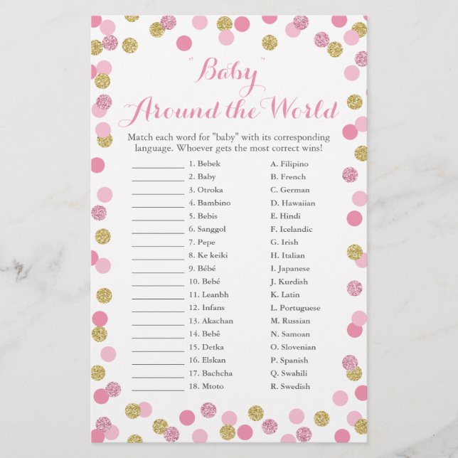 Pink & Gold Baby Around the World Translation Game (Front)