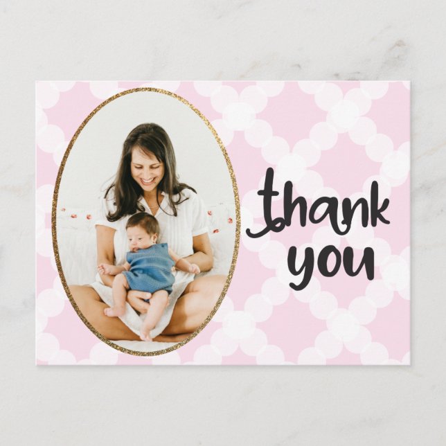 Pink Gold Baby Girl Shower Thank You Photo Postcard (Front)