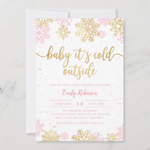 Pink Gold Baby It's Cold Outside Girl Baby Shower Invitation