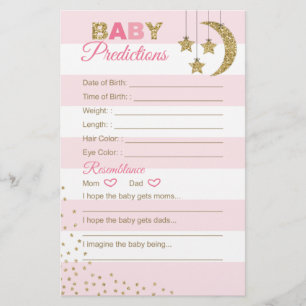 Pink gold baby prediction card for shower games