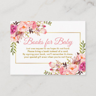 Pink Gold Baby Shower Books for Baby Card