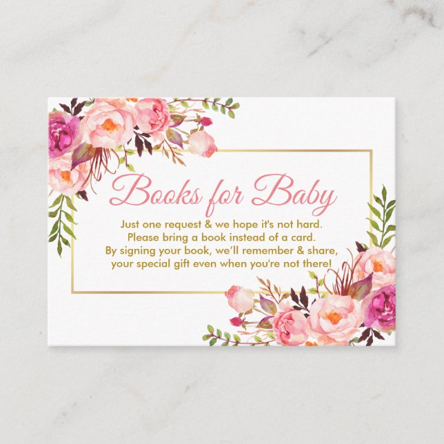 Pink Gold Baby Shower Books for Baby Card (Front)
