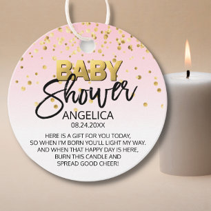 Pink Gold Baby Shower Candle Votive Favour Favour Tags