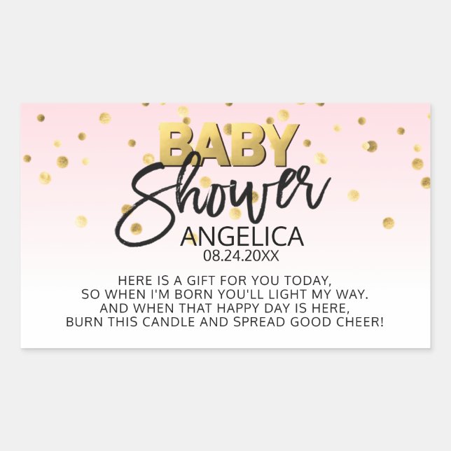 Pink Gold Baby Shower Candle Votive Favour Labels (Front)