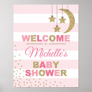 pink gold baby shower decor welcome sign moon star