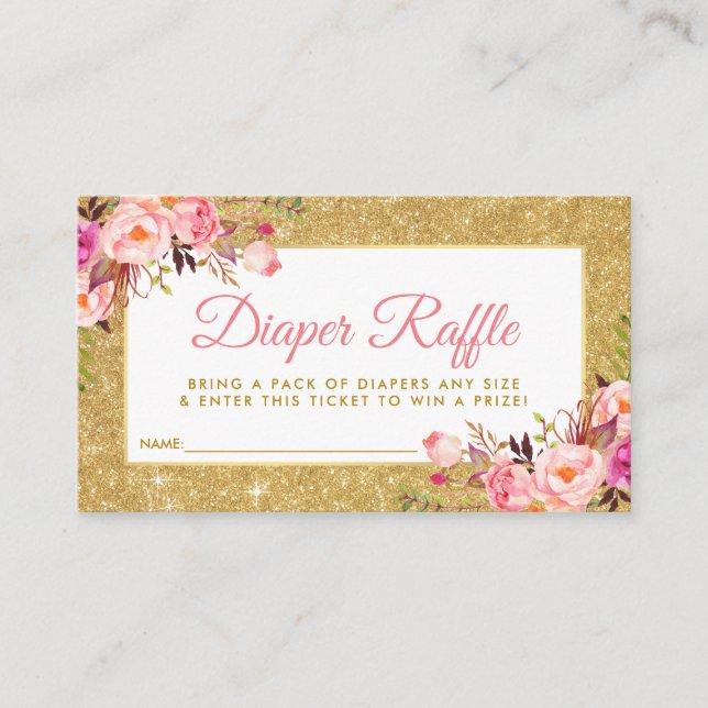 Pink Gold Baby Shower Diaper Raffle Ticket Card G (Front)