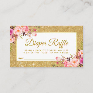 Pink Gold Baby Shower Diaper Raffle Ticket Card GG