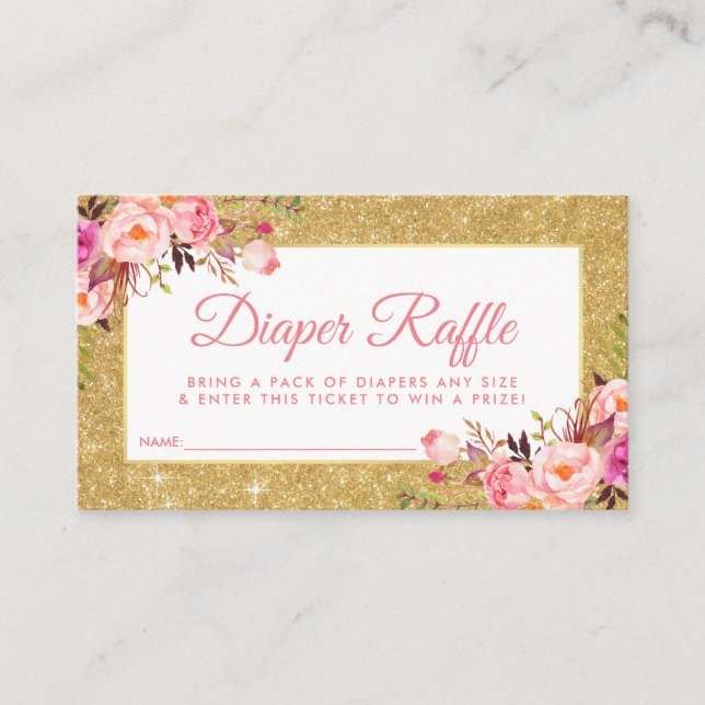 Pink Gold Baby Shower Diaper Raffle Ticket Card P (Front)