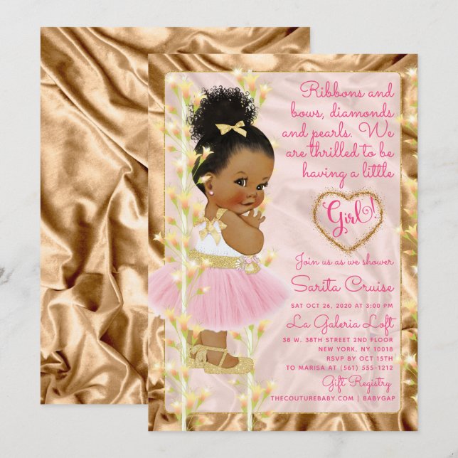 Pink & Gold Baby Shower Ethnic Invitation (Front/Back)