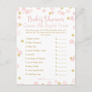 Pink & Gold Baby Shower Guess the Price Game Card