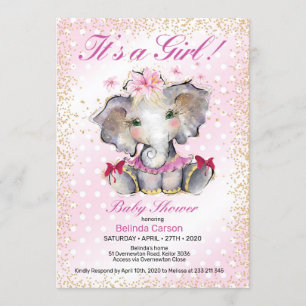 Pink Gold Baby Shower Invitation Baby Elephant