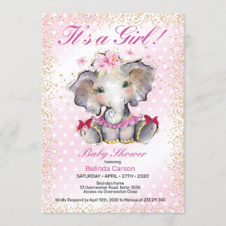Pink Gold Baby Shower Invitation Baby Elephant