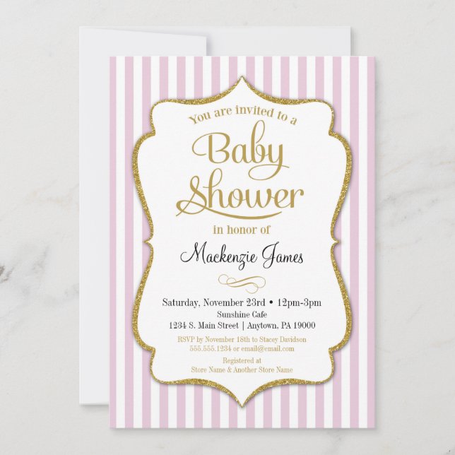 Pink Gold Baby Shower Invitation Girl Baby Shower (Front)