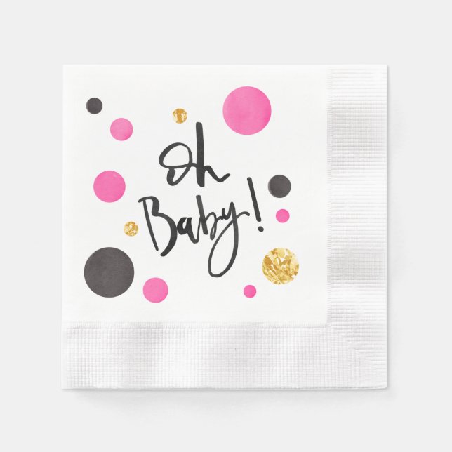Pink & Gold Baby Shower Napkins for Girl - Oh Baby (Front)
