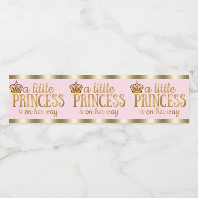 Pink Gold Baby Shower Princess Water Bottle Labels (Single Label)