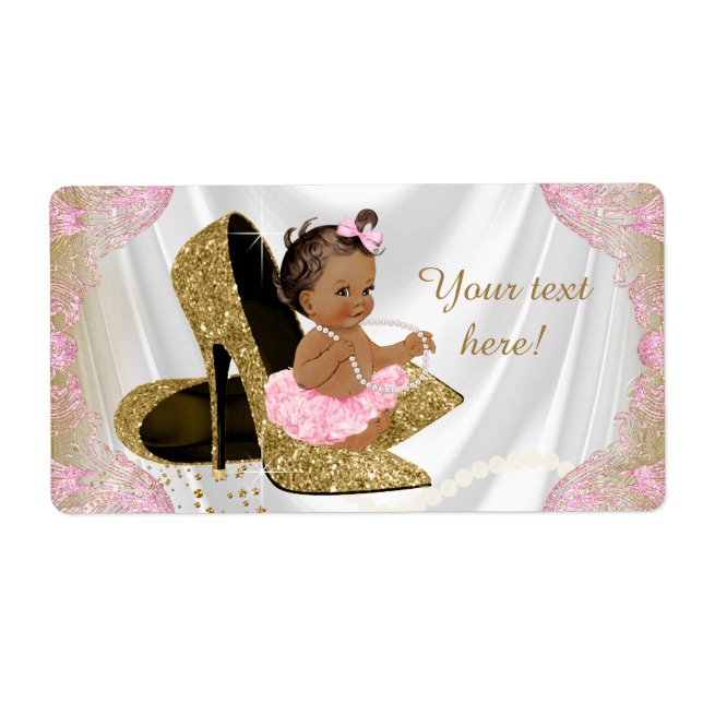 Pink Gold Baby Shower Water Bottle Labels (Front)