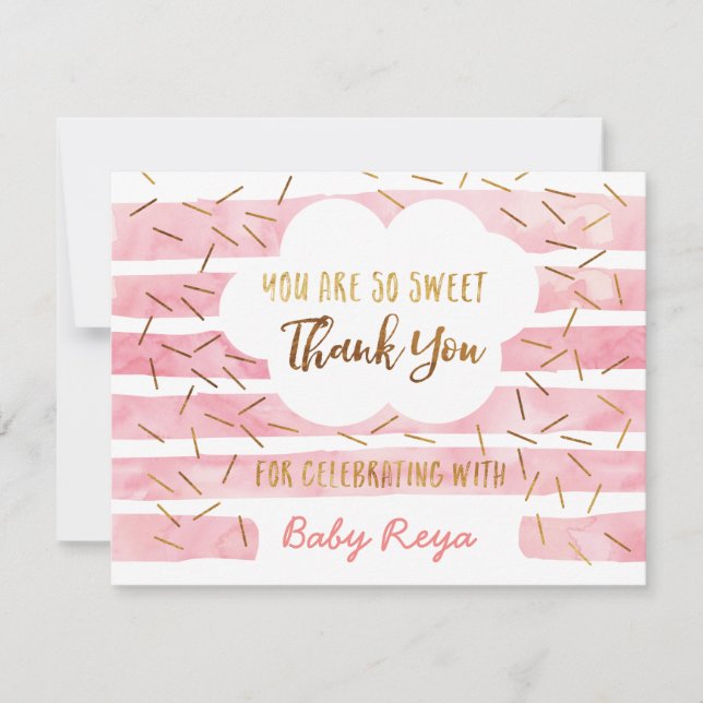 Pink & Gold Baby Sprinkle Thank You Cards (Front)